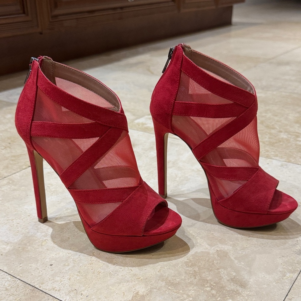 Mix No. 6 Red Mesh Strappy Heels